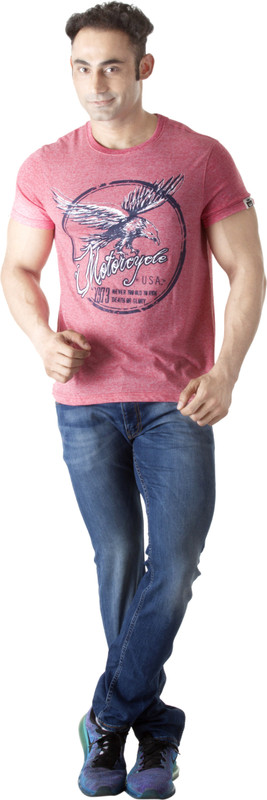 ISHWA Printed Men Round Neck Red T-Shirt