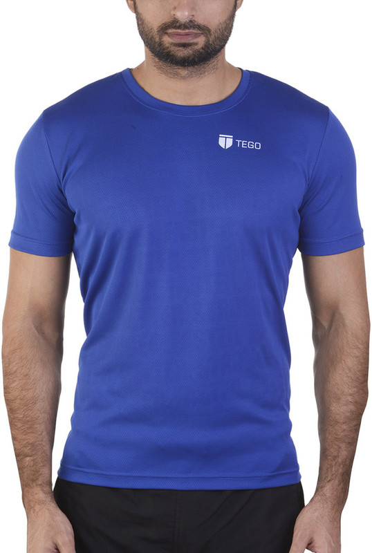 Tego Solid Men Round Neck Blue T-Shirt