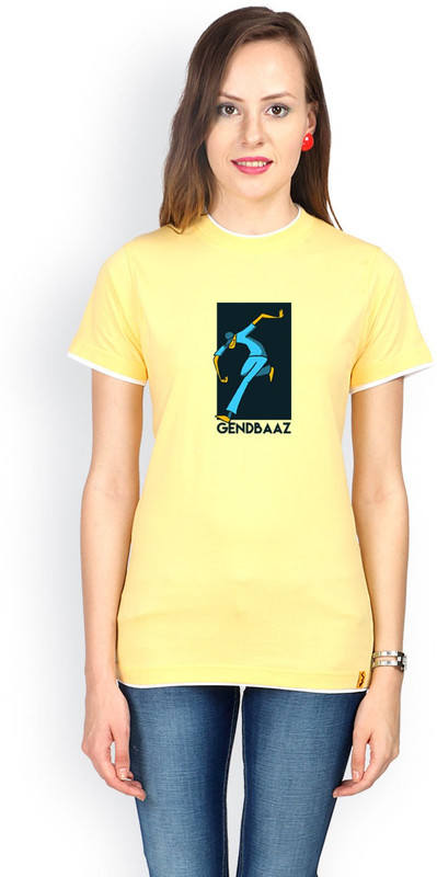 Campus Sutra Printed Women Round Neck Yellow T-Shirt