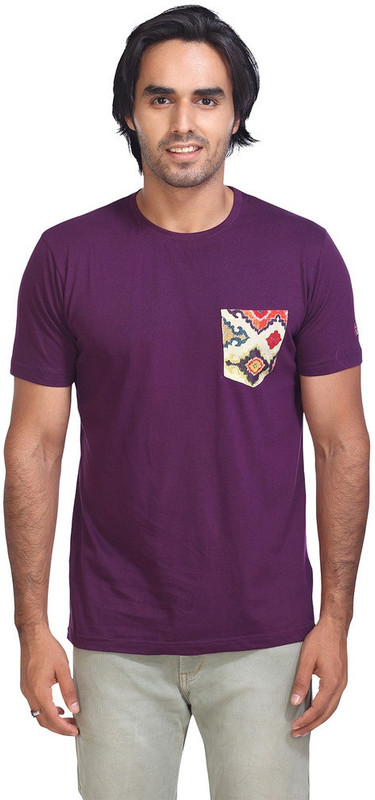 Hashtag Solid Men Round Neck Purple T-Shirt