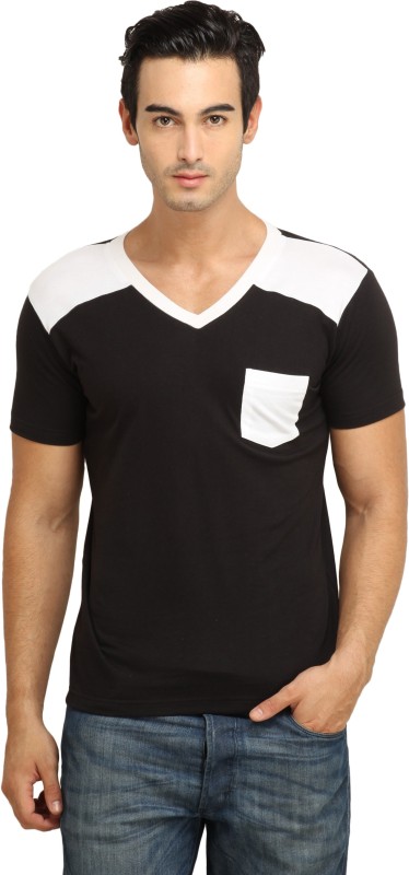 Fio Solid Men V-neck Black, White T-Shirt RS.359 (64.00% Off) - Flipkart