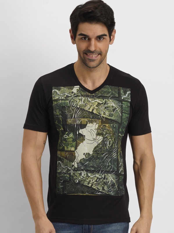 Fritzberg Printed Men V-neck Black T-Shirt