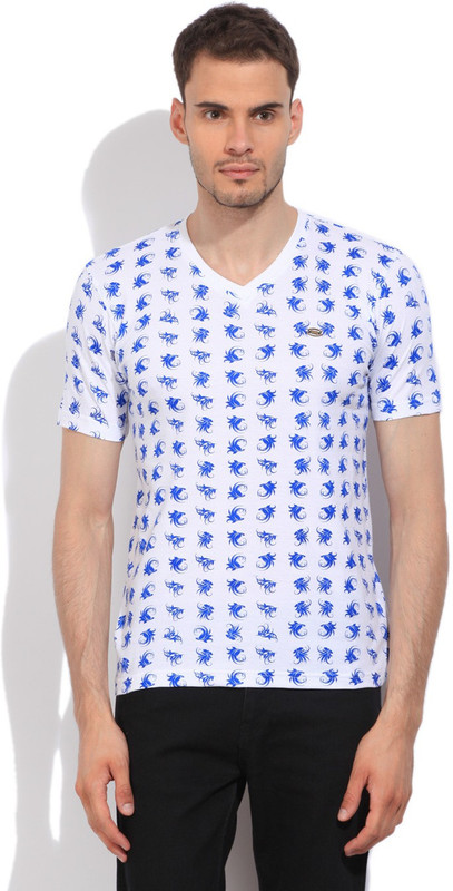 LAWMAN Pg3 Printed Men V-neck White, Blue T-Shirt