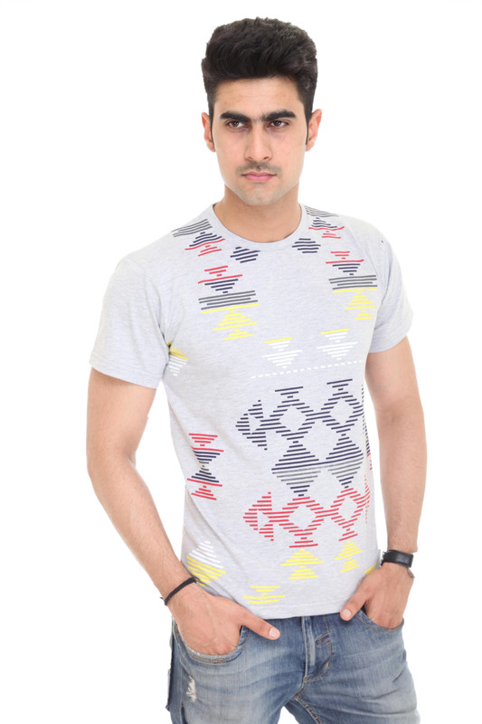 Colors & Blends Geometric Print Men Round Neck Grey T-Shirt Colors & Blends Geometric Print Men Round Neck Grey T-Shirt