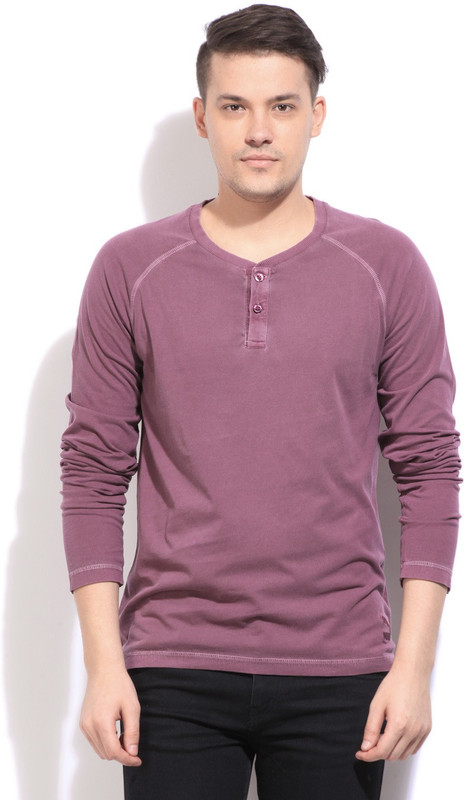 Puma Solid Men Henley Purple T-Shirt