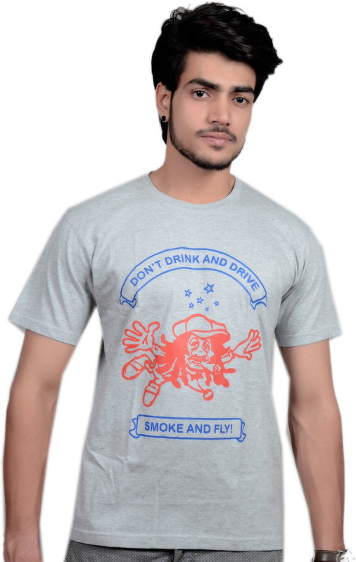 Kultura Printed Men Round Neck Grey T-Shirt