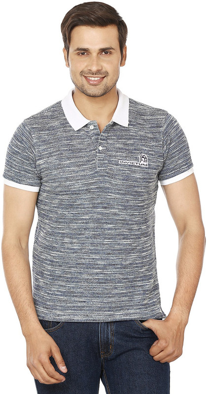 Invictum Solid Men Polo Neck White, Grey T-Shirt