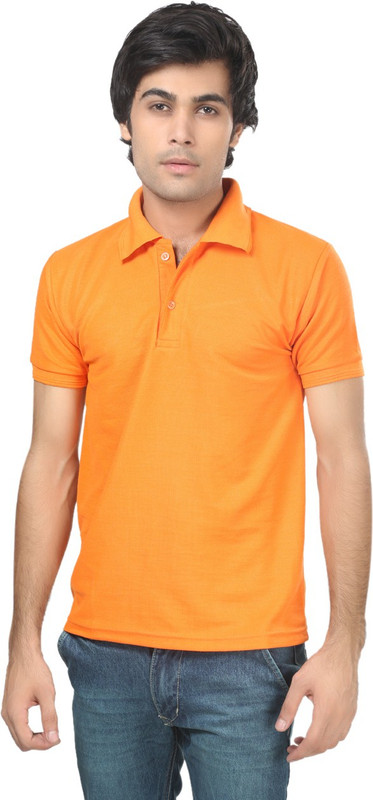 Trendy Trotters Solid Men Polo Neck Orange T-Shirt