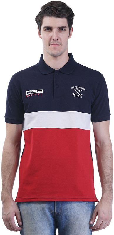 Griffel Solid Men Polo Neck Dark Blue T-Shirt