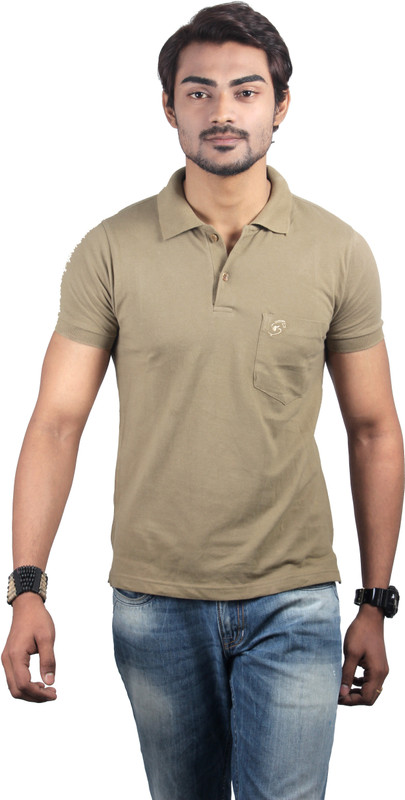 Spur Solid Men Polo Neck Brown T-Shirt
