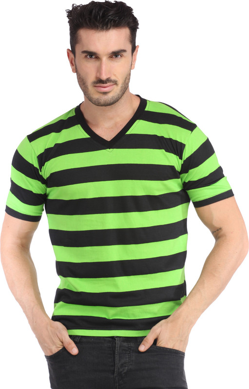 Leana Solid Men Round Neck Black, Green T-Shirt