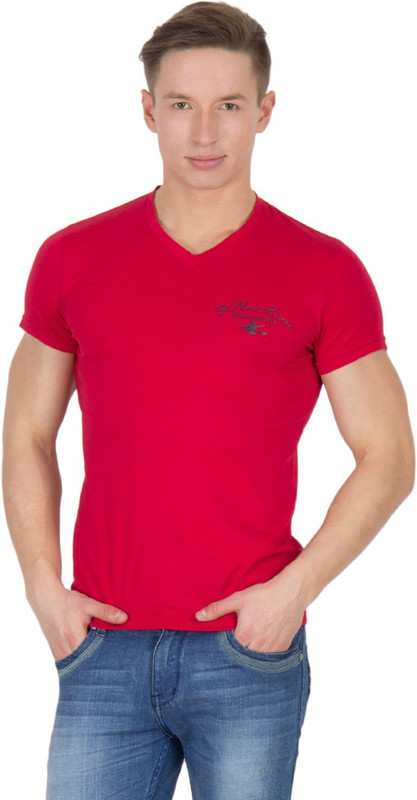 Wilkins & Tuscany Solid Men V-neck Red T-Shirt