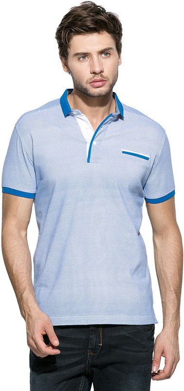 Mufti Self Design Men Polo Neck Light Blue T-Shirt