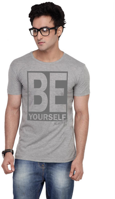 Inkovy Graphic Print Men Round Neck Grey T-Shirt