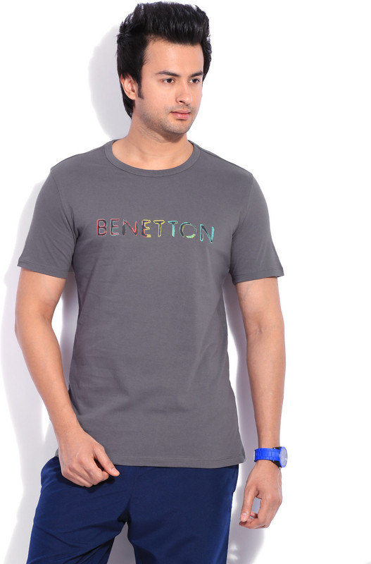 United Colors of Benetton Solid Men Round Neck Grey T-Shirt