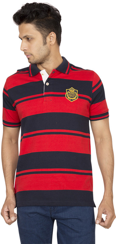 Red Line Striped Men Polo Neck Red T-Shirt