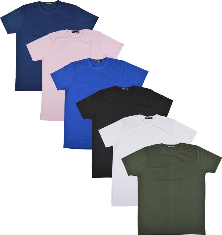 Pintapple Solid Men Round Neck Multicolor T-Shirt(Pack of 6)