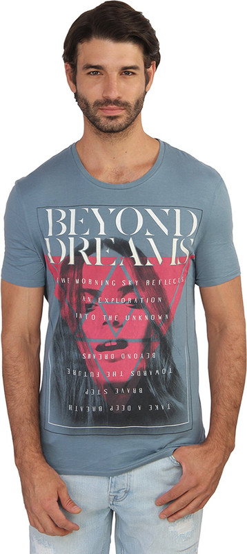 Calvin Klein Printed Men Round Neck Blue T-Shirt