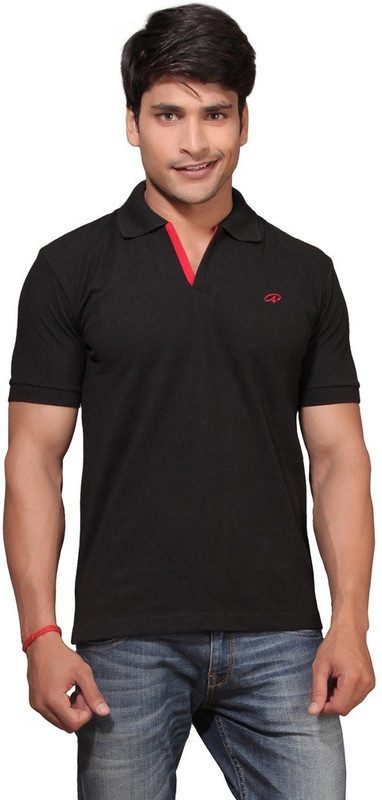 Awack Solid Men Polo Neck Black T-Shirt