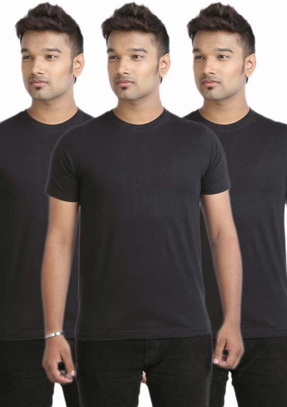 Campus Sutra Solid Men Round or Crew Black T-Shirt(Pack of 3)