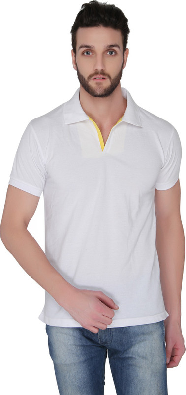 Joke Tees Solid Men Polo Neck White T-Shirt