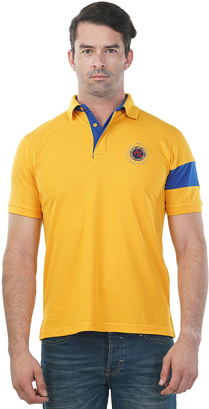 Aubert Liano Self Design Men Polo Neck Orange T-Shirt