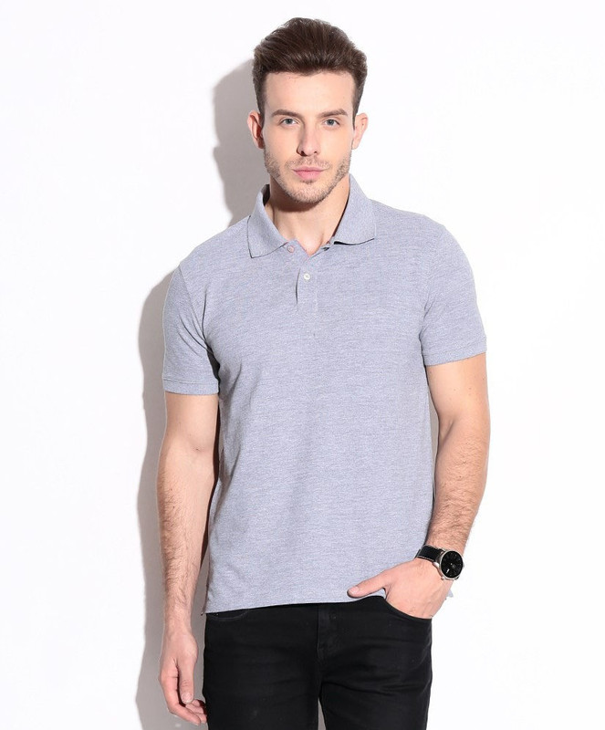 Hultung Solid Men Polo Neck Grey T-Shirt Hultung Solid Men Polo Neck Grey T-Shirt
