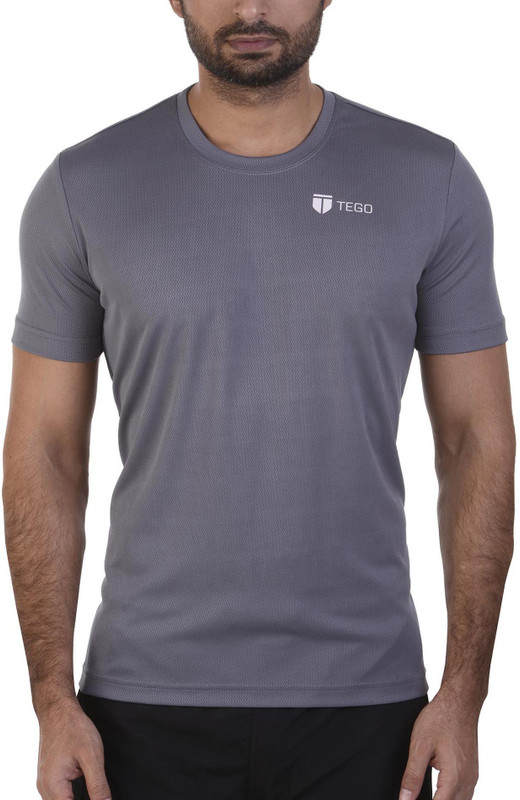 Tego Solid Men Round Neck Grey T-Shirt