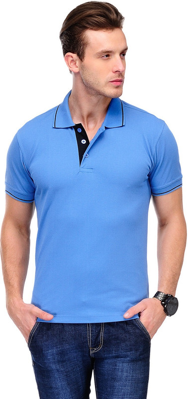 Scott International Solid Men Polo Neck Blue T-Shirt