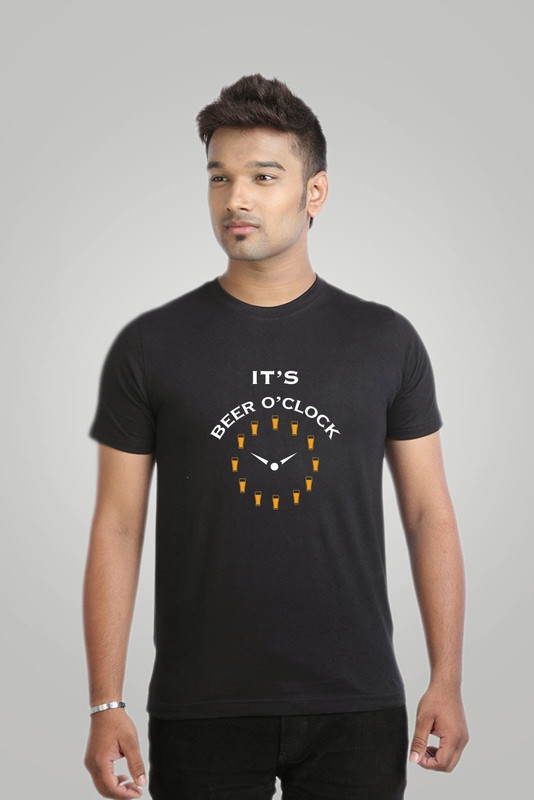 Campus Sutra Printed Men Round or Crew Black T-Shirt