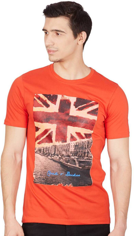 Cloak & Decker Printed Men Round Neck Orange T-Shirt Cloak & Decker Printed Men Round Neck Orange T-Shirt