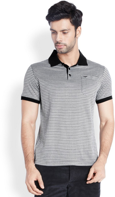 Park Avenue Solid Men Flap Collar Neck Black T-Shirt