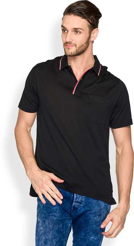 Raymond Solid Men Polo Neck Black T-Shirt