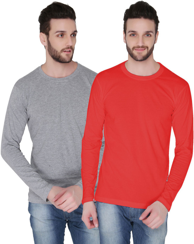 Joke Tees Solid Men Round Neck Grey, Red T-Shirt(Pack of 2)