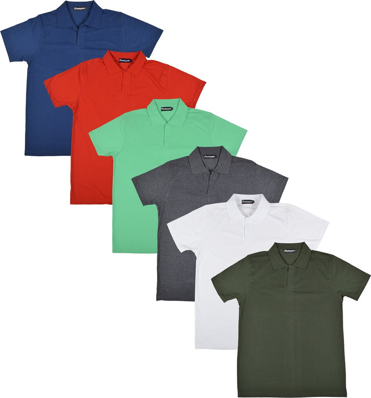Pintapple Solid Men Polo Neck White, Grey, Light Green, Red, Dark Blue, Dark Green T-Shirt(Pack of 6)