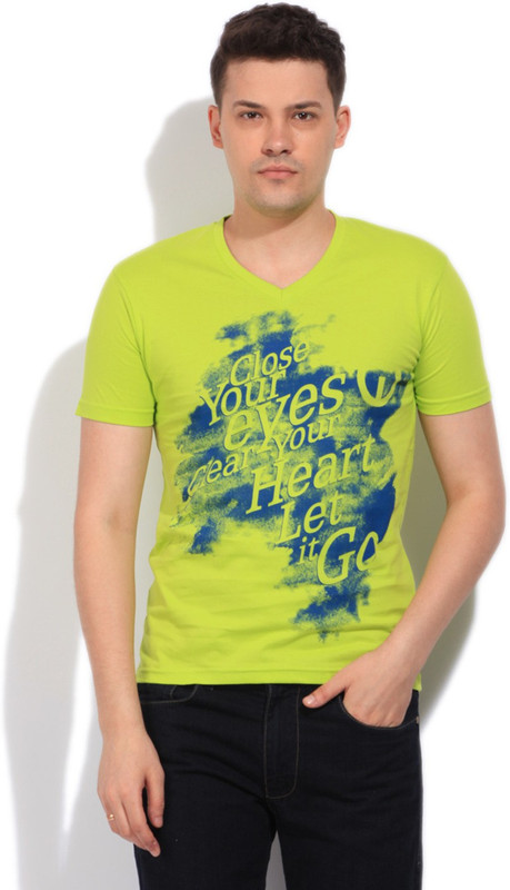 Integriti Printed Men Round Neck Blue, Green T-Shirt