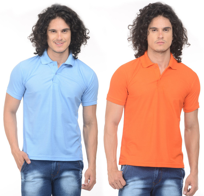 Gold Axe Solid Men Polo Neck Light Blue, Orange T-Shirt(Pack of 2) Gold Axe Solid Men Polo Neck Light Blue, Orange T-Shirt(Pack of 2)