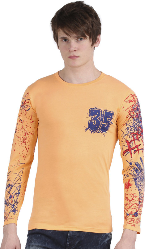 Tease Denim Graphic Print Men Round Neck Orange T-Shirt