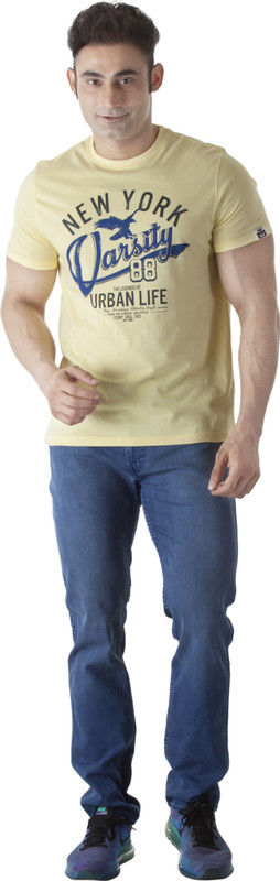 ISHWA Printed Men Round Neck Yellow T-Shirt