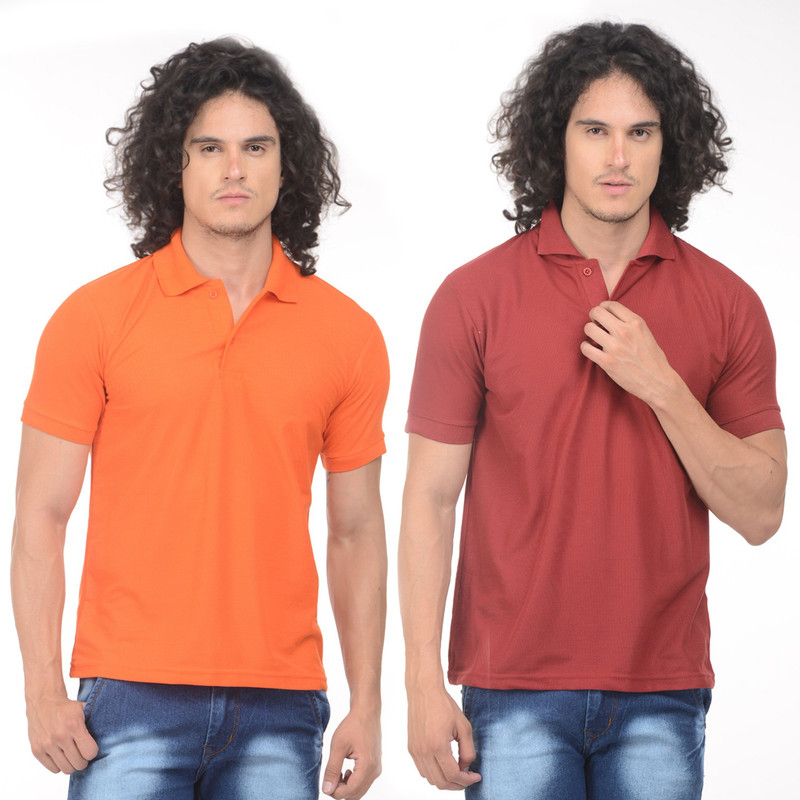 Gold Axe Solid Men Polo Neck Orange, Maroon T-Shirt(Pack of 2) Gold Axe Solid Men Polo Neck Orange, Maroon T-Shirt(Pack of 2)
