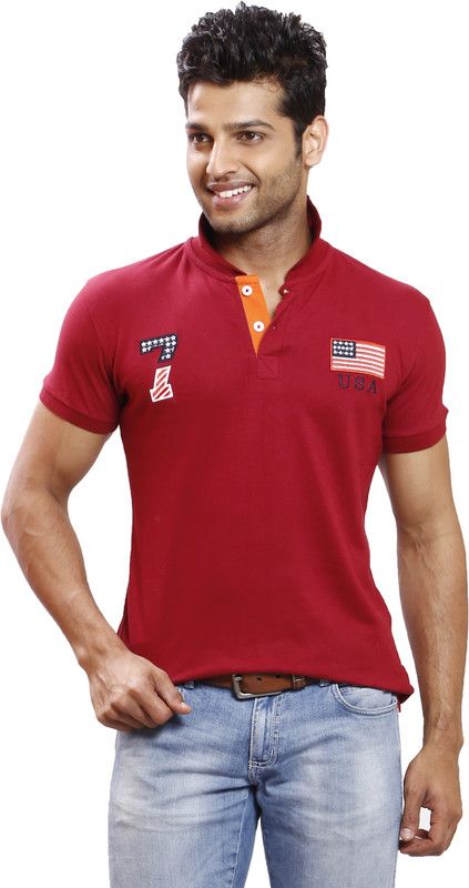 Right Shape Solid Men Polo Neck Red T-Shirt
