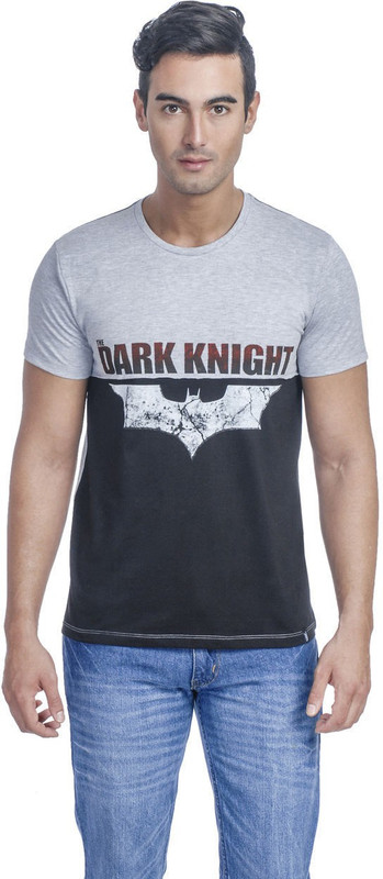 Dark Knight Printed Men Round or Crew Grey T-Shirt