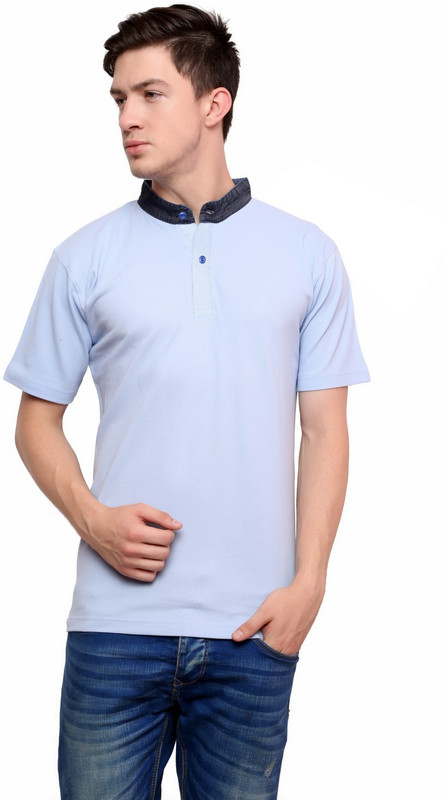 Lemon & Vodka Men Mandarin Collar Light Blue T-Shirt