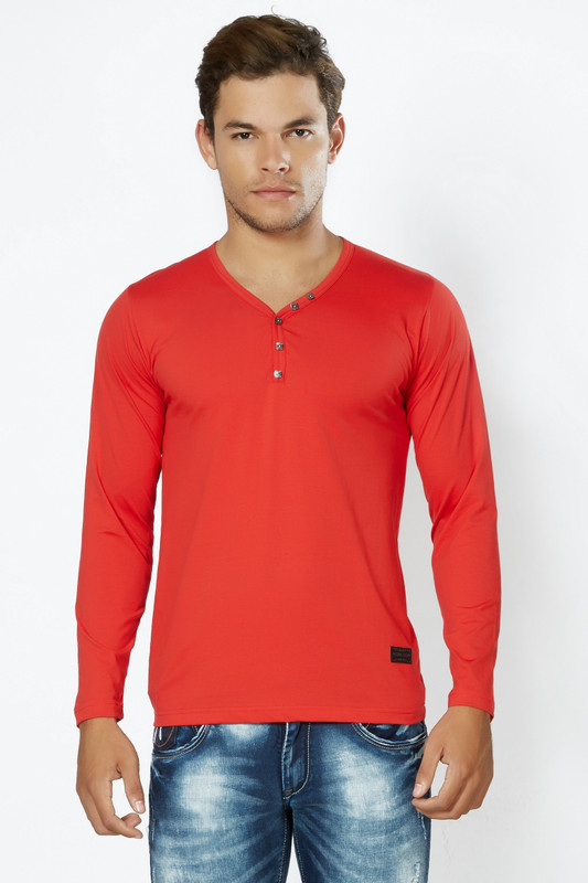 Alan Jones Solid Men Henley Red T-Shirt