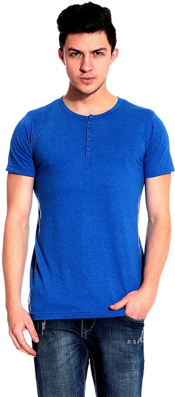 Lemon & Vodka Solid Men Henley Blue T-Shirt