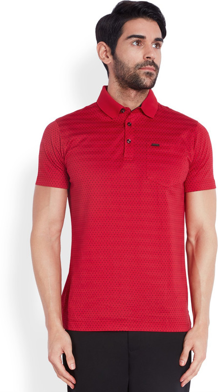 Park Avenue Printed Men Polo Neck Red T-Shirt