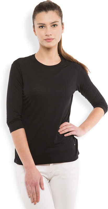 Tokyo Talkies Solid Women Round Neck Black T-Shirt