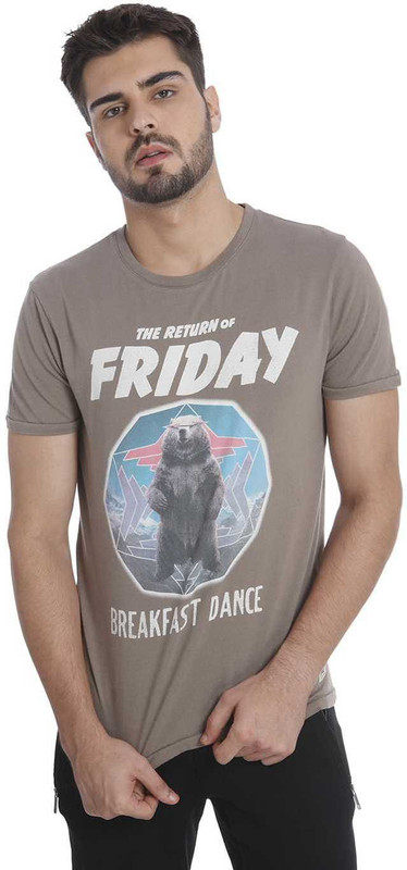 Jack & Jones Graphic Print Men Round Neck Beige T-Shirt