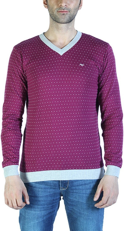 Park Avenue Printed Men V-neck Purple T-Shirt