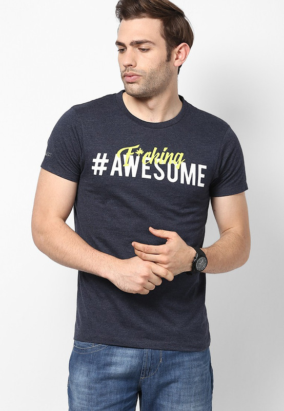 Jack & Jones Graphic Print Men Round Neck Black T-Shirt